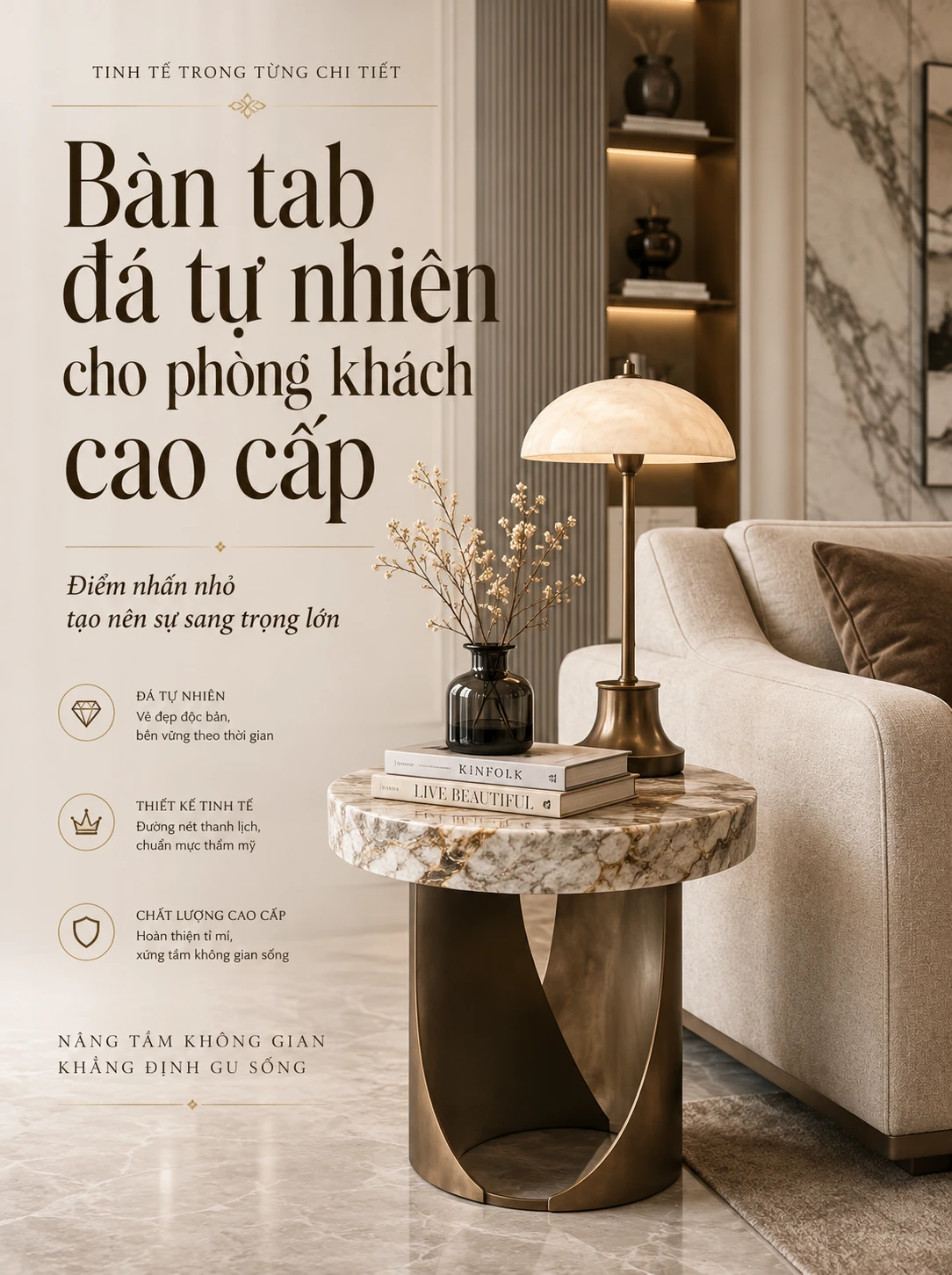 Bàn tab đá tự nhiên cho phòng khách cao cấp - Điểm nhấn nhỏ tạo nên sự sang trọng lớn