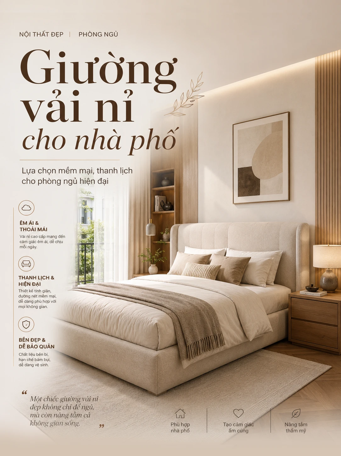 Giường vải nỉ cho nhà phố - Lựa chọn mềm mại, thanh lịch cho phòng ngủ hiện đại