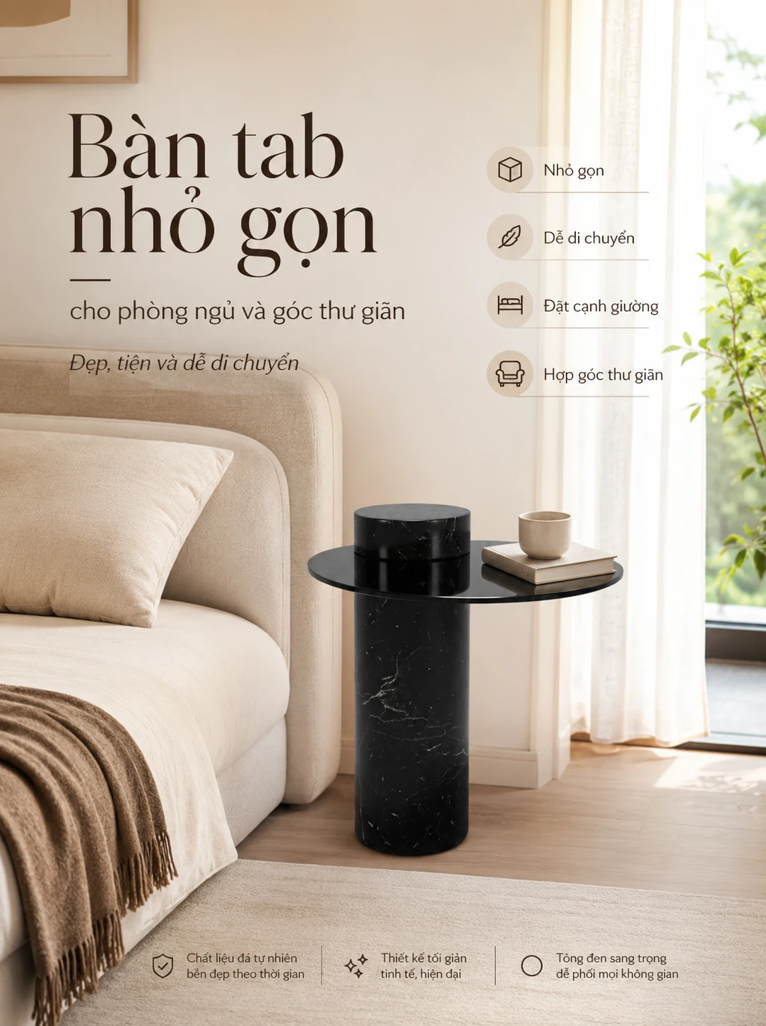 Bàn tab nhỏ gọn cho phòng ngủ và góc thư giãn - Đẹp, tiện và dễ di chuyển