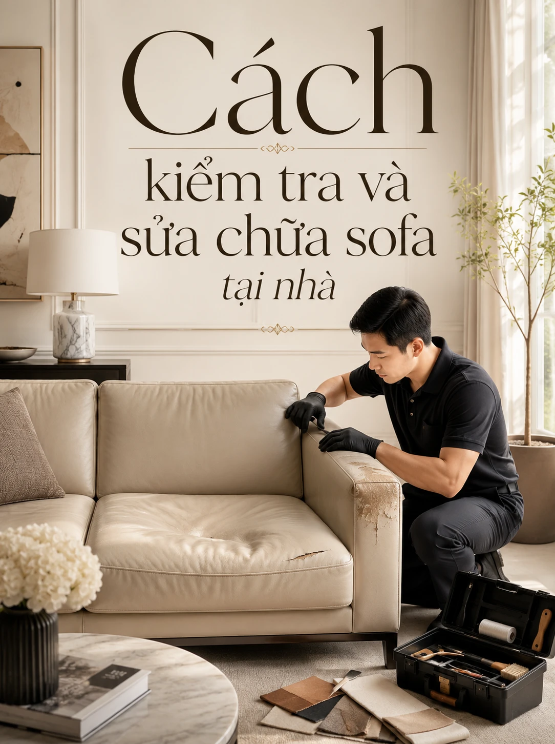 Sửa chữa sofa tận nơi - Xử lý sập lún, bong da, rách vải, gãy chân, xẹp mút