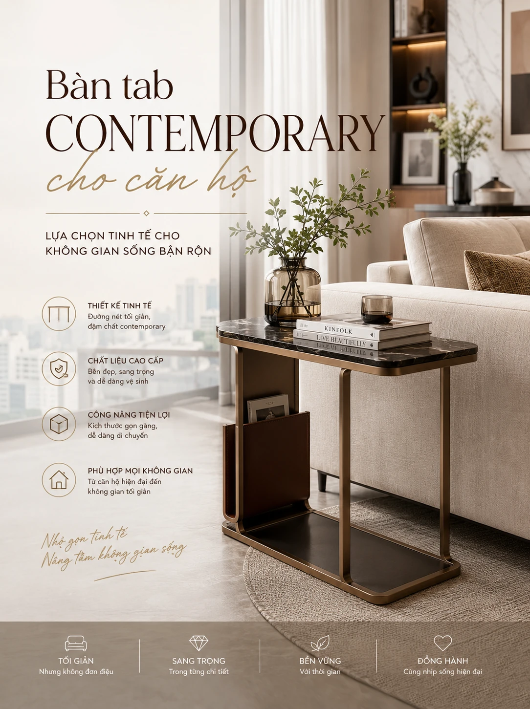 Bàn tab contemporary cho căn hộ - Lựa chọn tinh tế cho không gian sống bận rộn