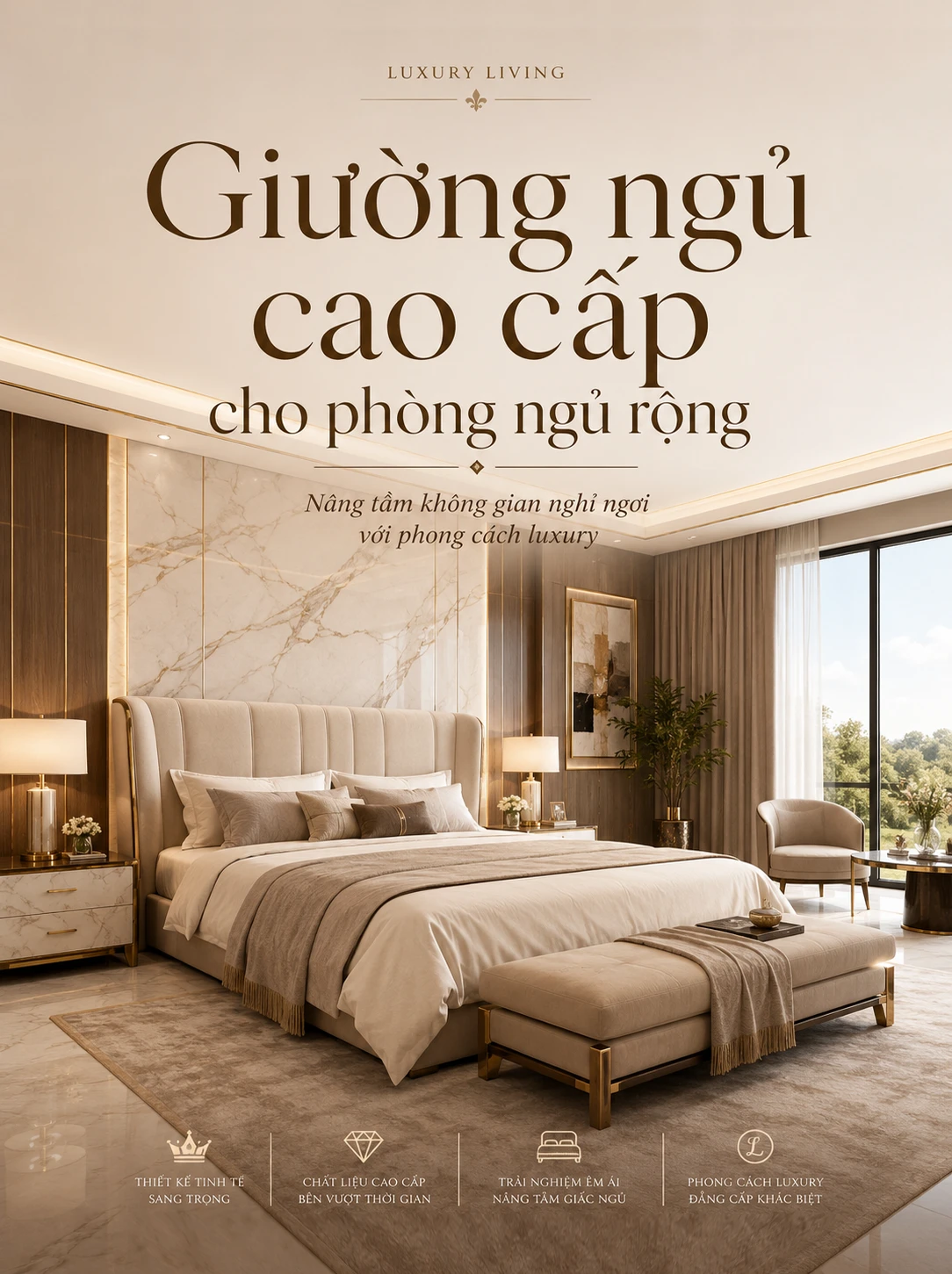 Giường ngủ cao cấp cho phòng ngủ rộng - Nâng tầm không gian nghỉ ngơi với phong cách luxury