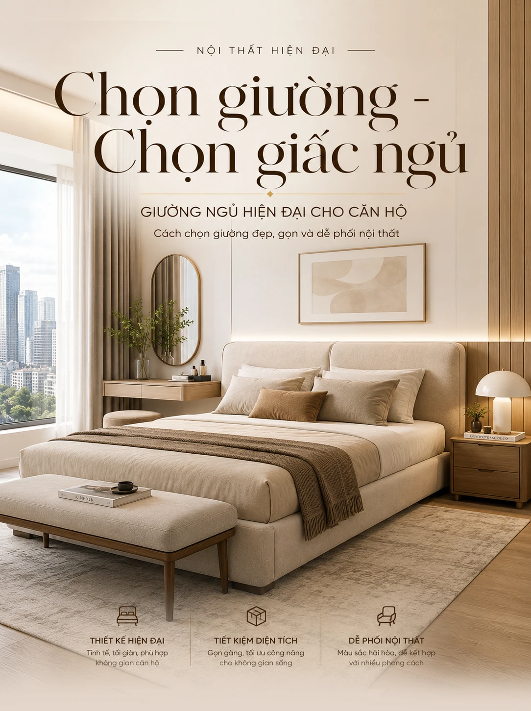 Giường ngủ hiện đại cho căn hộ - Cách chọn giường đẹp, gọn và dễ phối nội thất