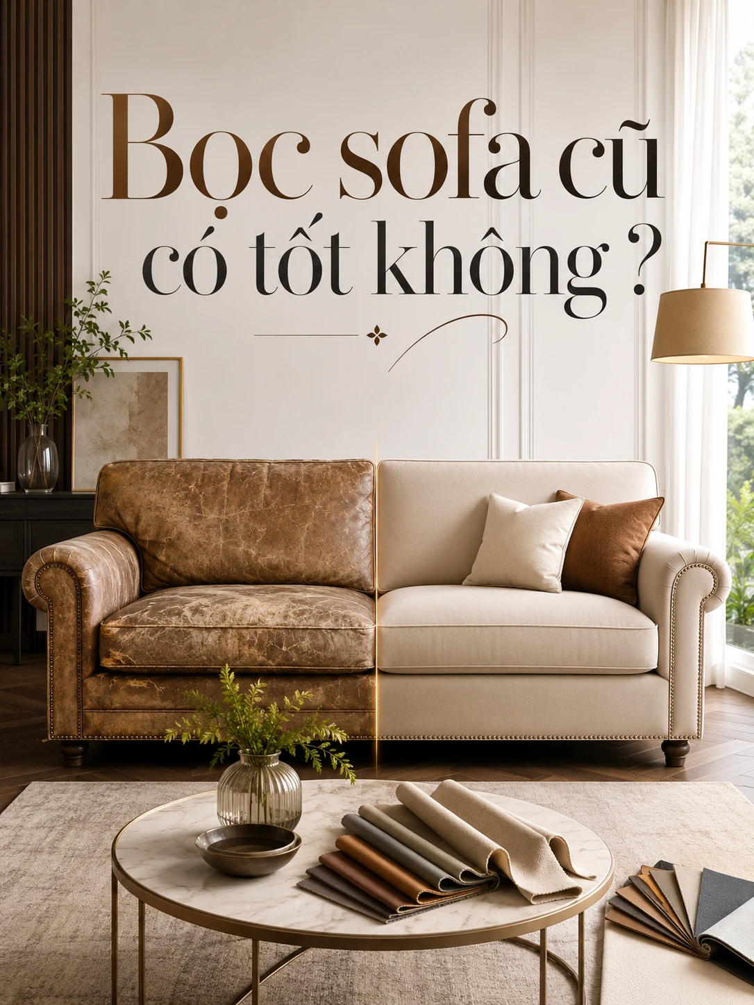 Bọc lại sofa cũ như mới - Giải pháp thay da, thay vải, đổi màu phòng khách tiết kiệm